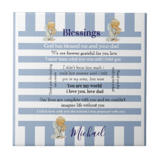 Ceramic Tile Blue & White Stripe Blessings Child