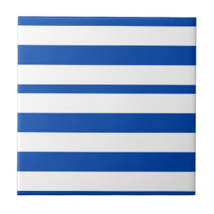 Ceramic Tile Blue & White Stripe Square