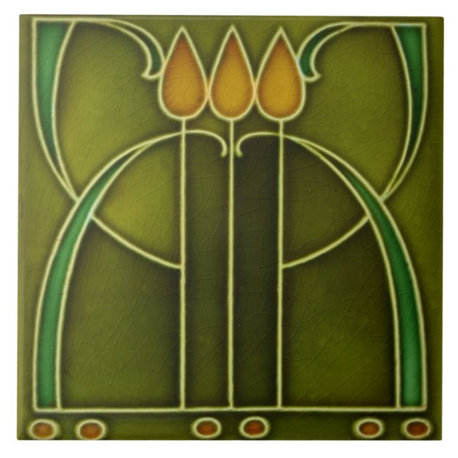 Ceramic Tile - Border Three Tulips Art Nouveau (Front)
