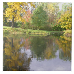 CERAMIC TILE /BUCOLIC POND/TREES REFLECTED/PHOTOG.
