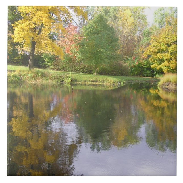 CERAMIC TILE /BUCOLIC POND/TREES REFLECTED/PHOTOG. (Front)