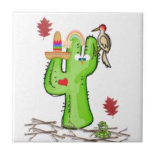 Ceramic Tile Cactus Bird