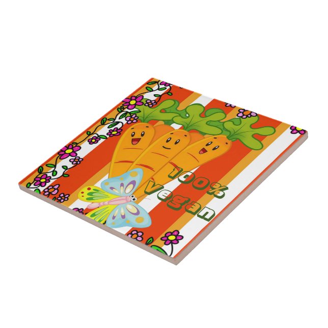 Ceramic Tile Carrots, Orange Stripe, 100% Vegan (Side)