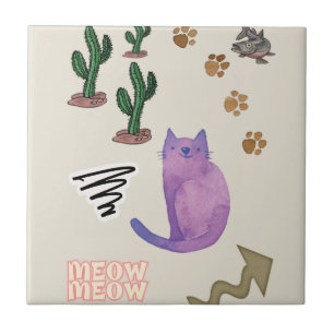 Ceramic Tile Cat Fish Cactus Meow Paws