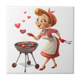 Ceramic Tile Cooking Love Red Hearts