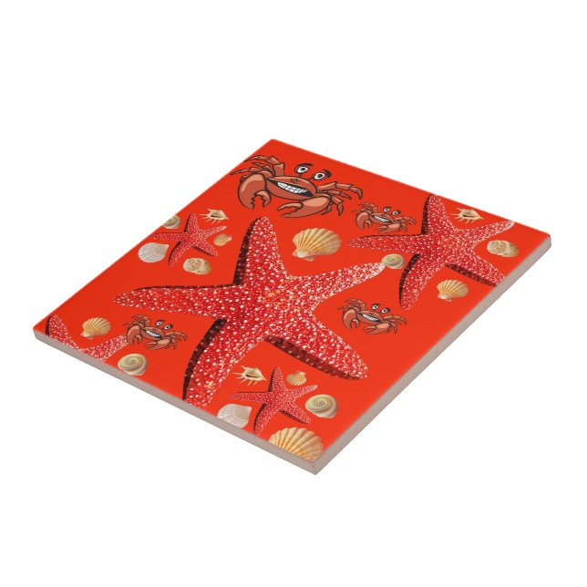 Ceramic Tile Crabs, Starfish, Orange (Side)