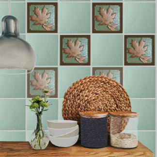 Ceramic tile, CraftsmanMaple Leaf green and copper Tile