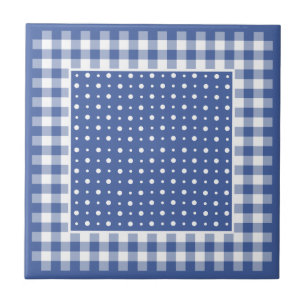 Ceramic Tile, Dark Blue Polka Dots and Checks Tile