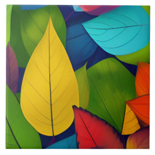 Ceramic Tile Decorative - Multi Colored Leaves