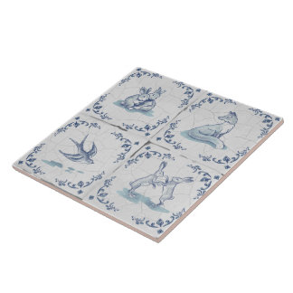 Ceramic Tile Delft Trivet Forest Animals