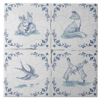 Ceramic Tile Delft Trivet Forest Animals