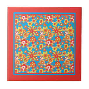 Ceramic Tile: Ditzy Orange Flowers Pattern Tile
