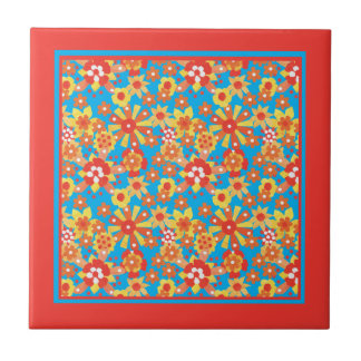 Ceramic Tile: Ditzy Orange Flowers Pattern Tile