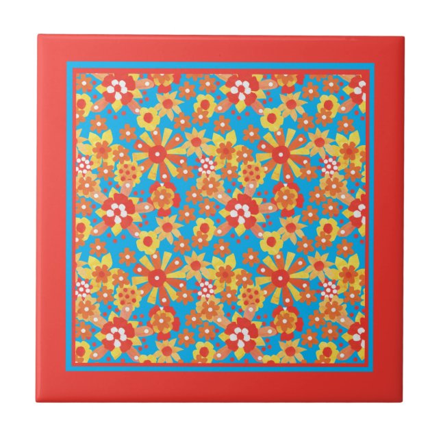 Ceramic Tile: Ditzy Orange Flowers Pattern Tile (Front)