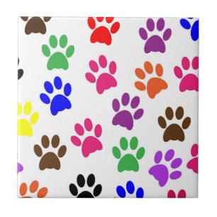 Ceramic Tile Dog Cats Paw Prints Colourful Colours