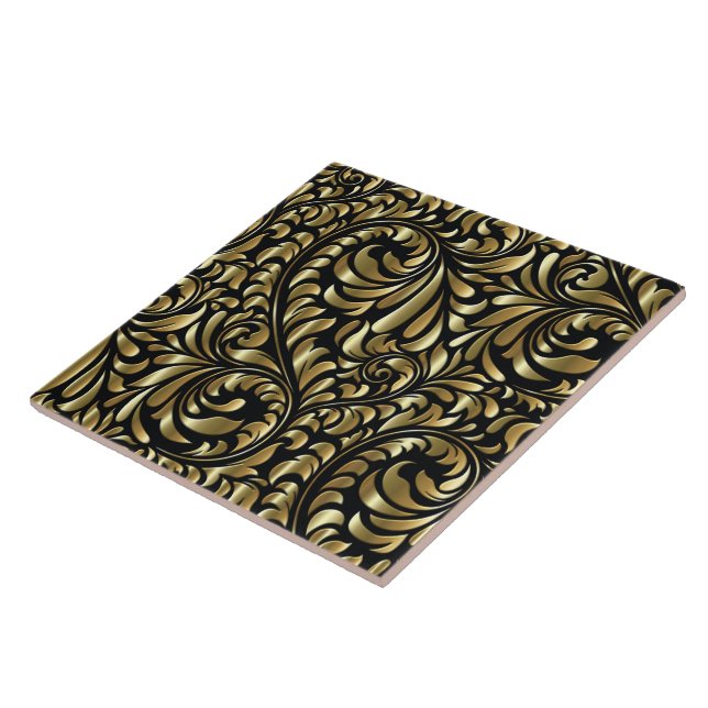 Ceramic Tile - Drama in Black and Gold (Side)