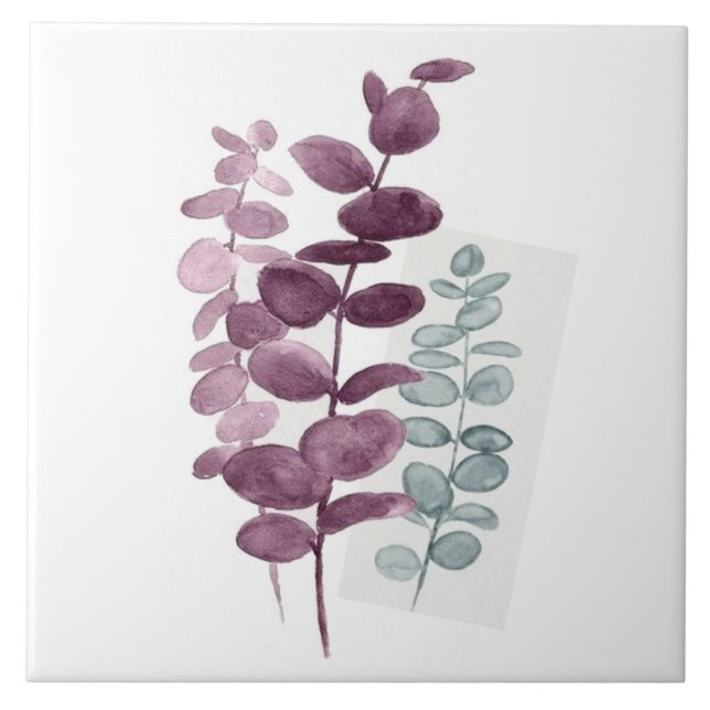 Ceramic tile-Eucalyptus Watercolours Indigo/Green Tile (Front)