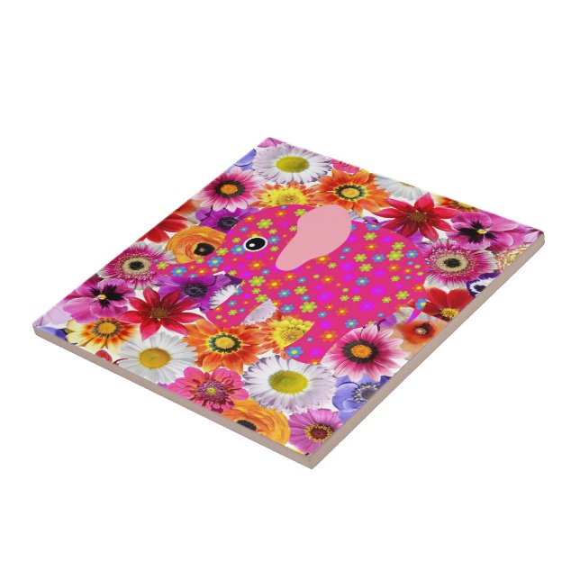 Ceramic Tile Floral Elephant (Side)