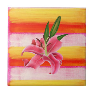 Ceramic Tile Floral Pink Lily