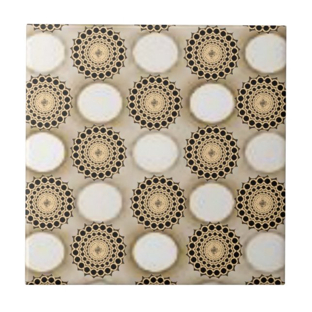 Ceramic Tile Floral Round Beige  (Front)