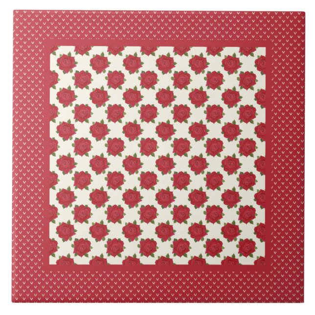 Ceramic Tile for Trivet: Deep Red Roses (Front)