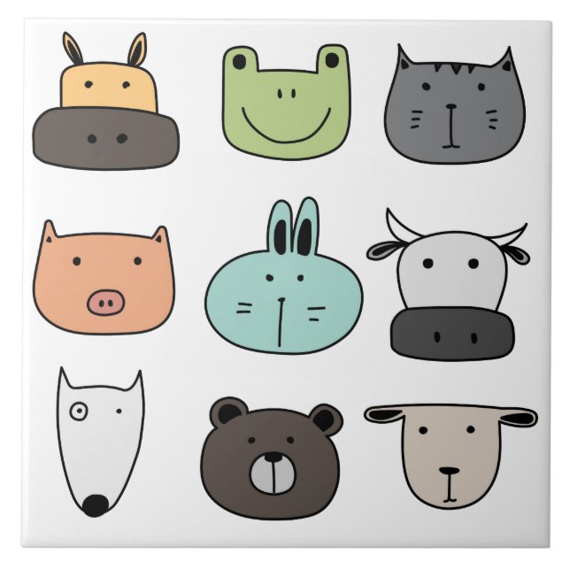 Ceramic tile - Fun Animal Heads (Front)
