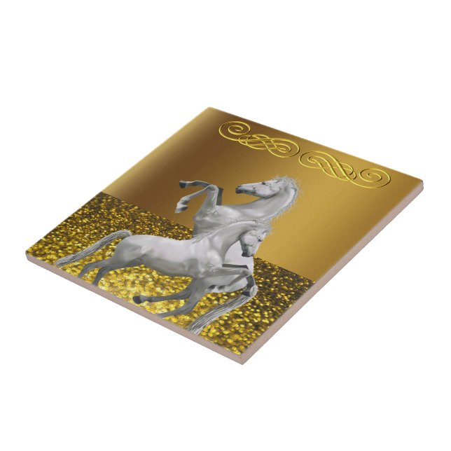 Ceramic Tile Gold White Horse (Side)