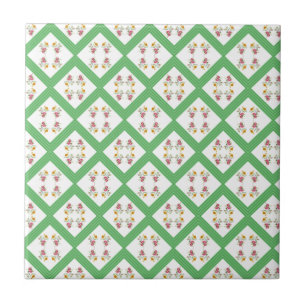 Ceramic Tile Green Stripe Floral