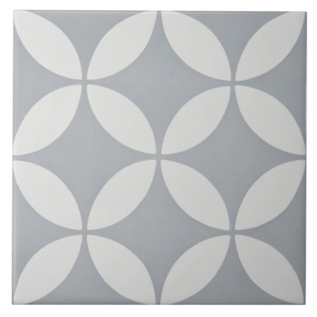 Ceramic Tile - Grey and White Floral Pattern (Front)