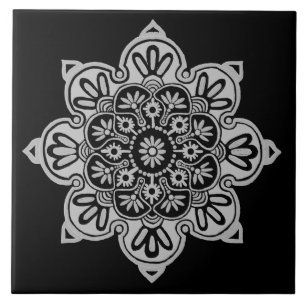 Ceramic tile, Grey Medallion on Black tile