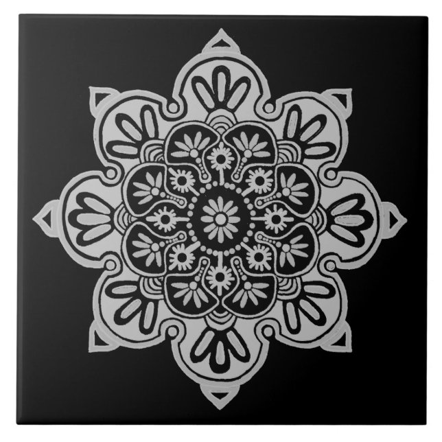 Ceramic tile, Grey Medallion on Black tile (Front)