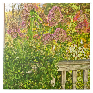 ceramic tile /"HYDRANGEAS AT WOODEN FENCE"