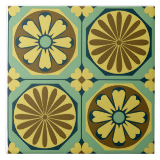 Ceramic Tile in Octagon Floral - Jade