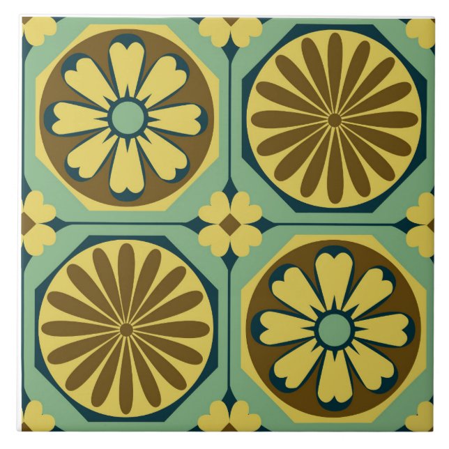 Ceramic Tile in Octagon Floral - Jade (Front)
