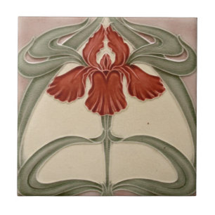 Ceramic Tile - Iris Art Nouveau Floral Orange