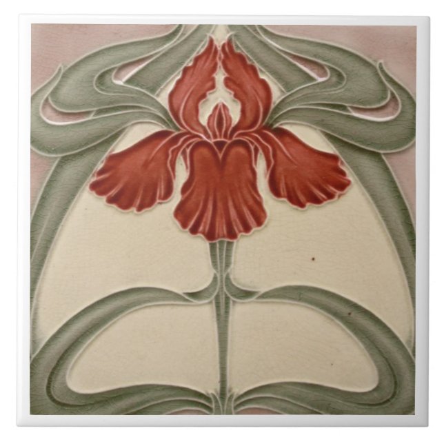 Ceramic Tile - Iris Art Nouveau Floral Orange (Front)