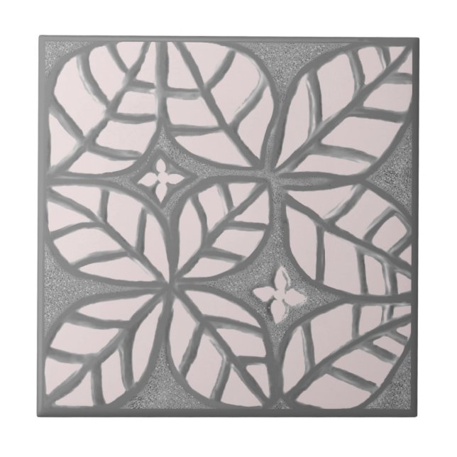 Ceramic tile, light Rose and Grey leaf pattern Tile (Front)