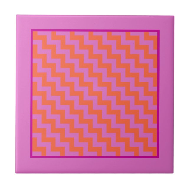 Ceramic Tile, Magenta and Orange Chevron Pattern Tile (Front)