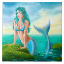 Ceramic Tile mermaid in sea