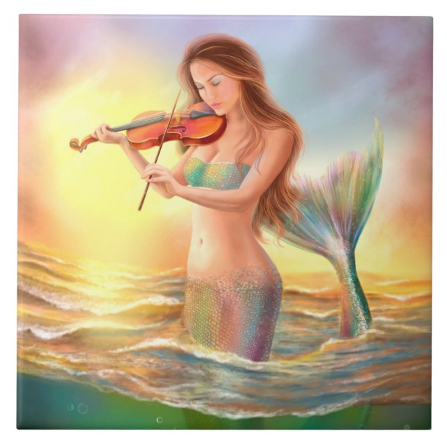Ceramic Tile mermaid plays on violin (Front)