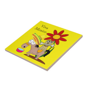 Ceramic Tile Mexican Donkey Dog Floral Viva Mexico
