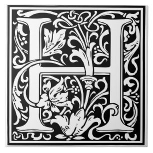 Ceramic Tile - Monogram Alphabet H black White