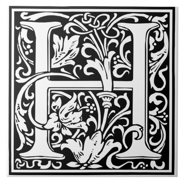 Ceramic Tile - Monogram Alphabet H black White (Front)