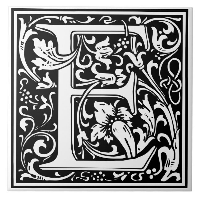 Ceramic Tile - Monogram Alphbet E Black White (Front)