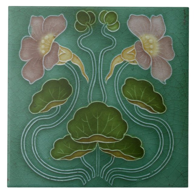Ceramic Tile - Pale Pink Water Lilies Art Nouveau (Front)