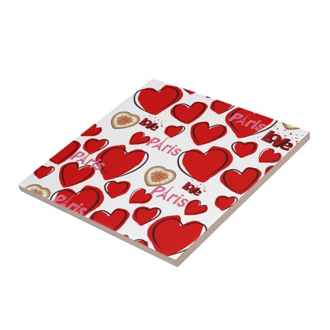 Ceramic Tile Paris France Red Hearts (Side)
