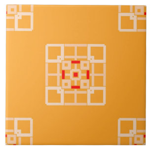Ceramic Tile- Peach and Red on Orange Pattern Tile