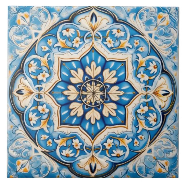 Ceramic tile - Persian Style White Blue Beige  (Front)