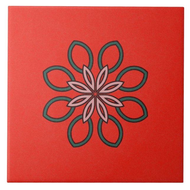 Ceramic Tile- Pink and Green Kaleidoscope Flower Tile (Front)