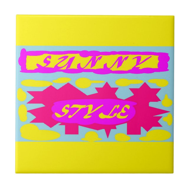 Ceramic Tile Pink and yellow with words holidays (Front)